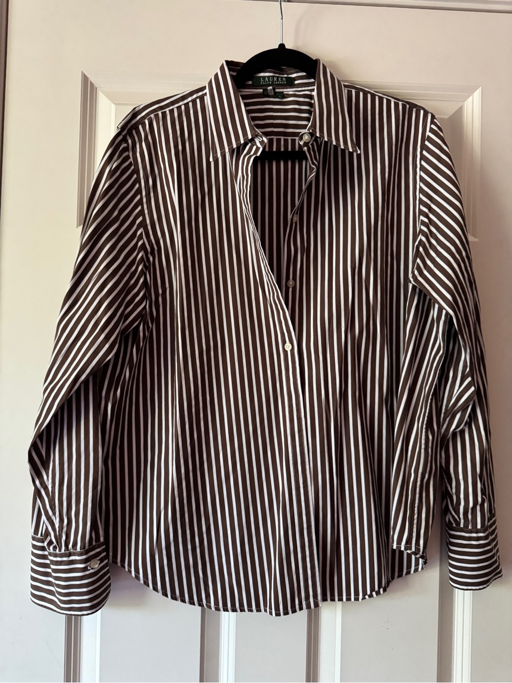 Lauren Ralph Lauren Brown & White Striped Button-Down Shirt